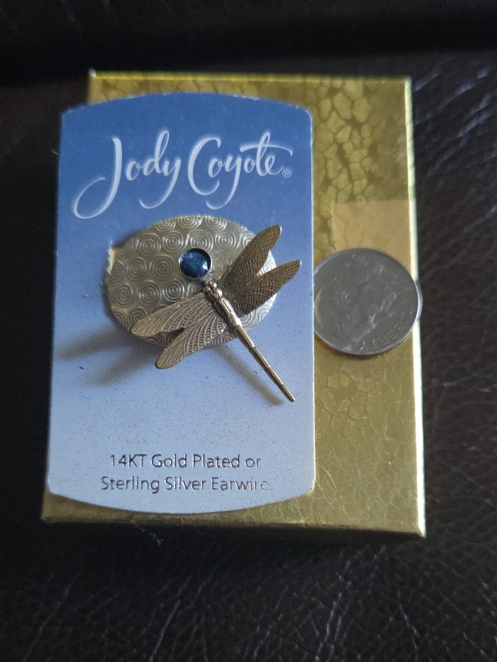 JODY COYOTE.                     Gold Dragonfly Brooch.         with Blue Accent